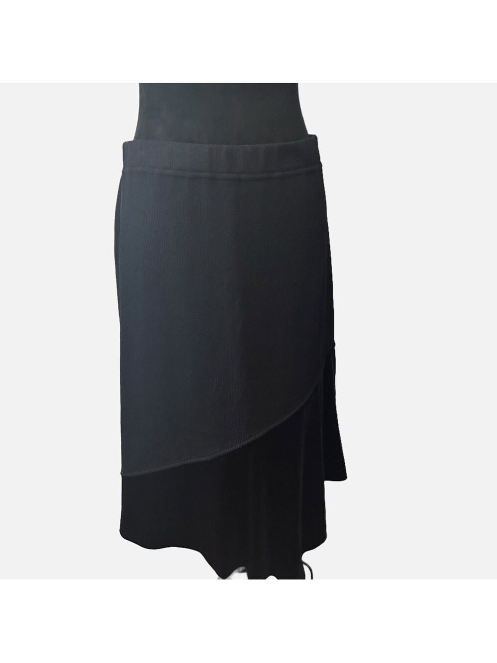 St John Women’s Santana Knit Skirt with Velvet Hem 10 Black NWT Boho